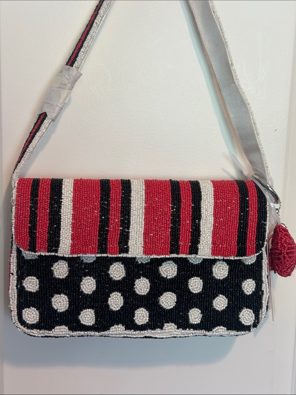 NWT Made In India Purse Red Black White Beaded Bag Buckeyes Bulldogs Falcons
